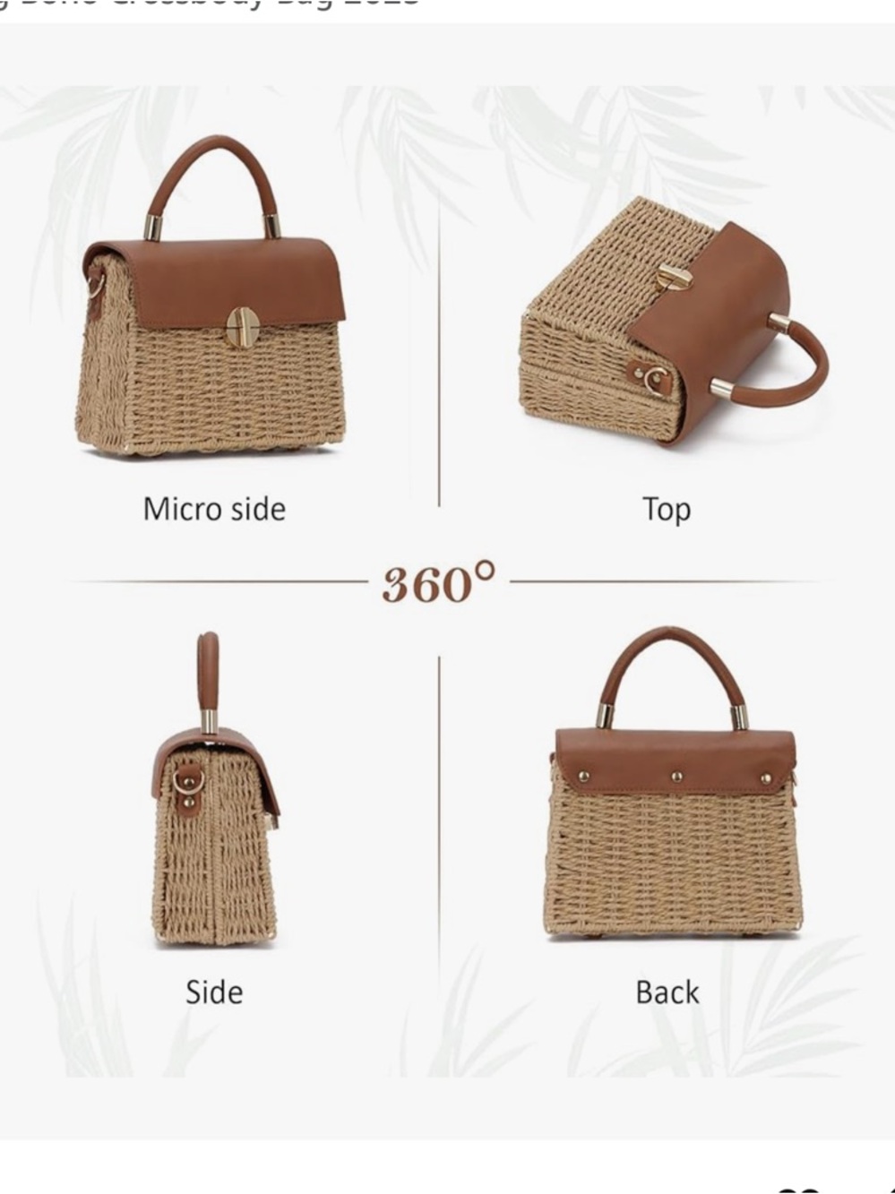 Women's Handbag Wicker Straw Crossbody Rattan Bag Boho Crossbody - Picture 4 of 6